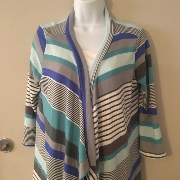 NWT Myobe 3/4 sleeve printed blue stripe cardigan - Picture 16 of 16